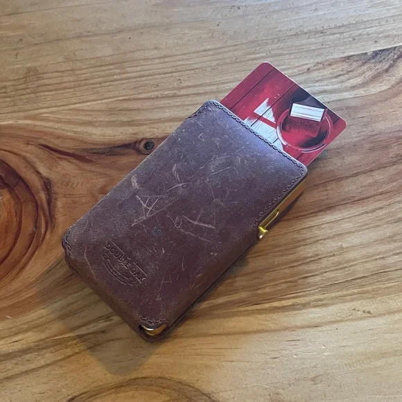 Spring Loaded Leather Money Clip Card Wallet in Brown and Gold