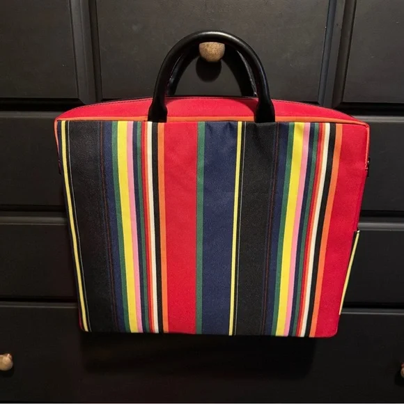 VTG Y2K Padded Cotton Striped Stiff Laptop Bag Side Pocket Colorful NWOT RARE