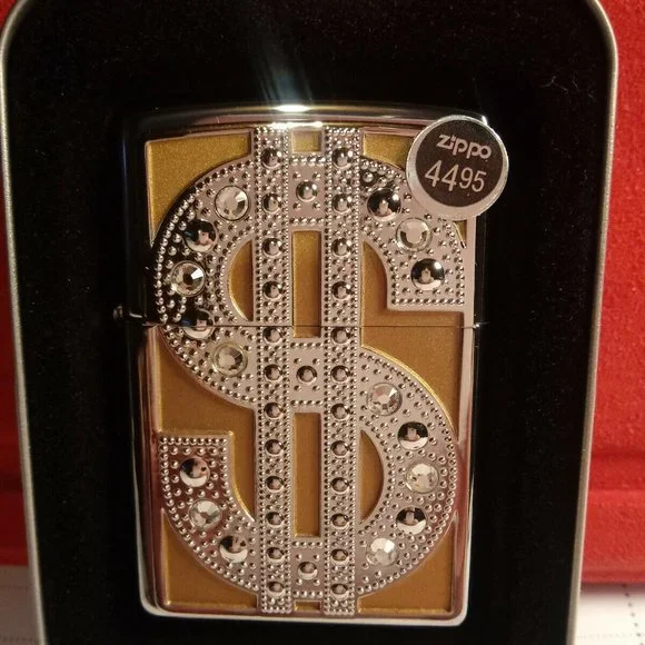 NEW ZIPPO GOLD EDITION BLING VARY RARE $ SIGN WITH Z-CLIP