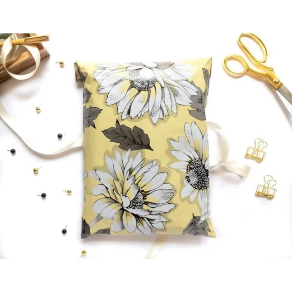 25 14x17 Yellow Sunflowers Polymailer Shipping Bags Mailers & Waterproofs