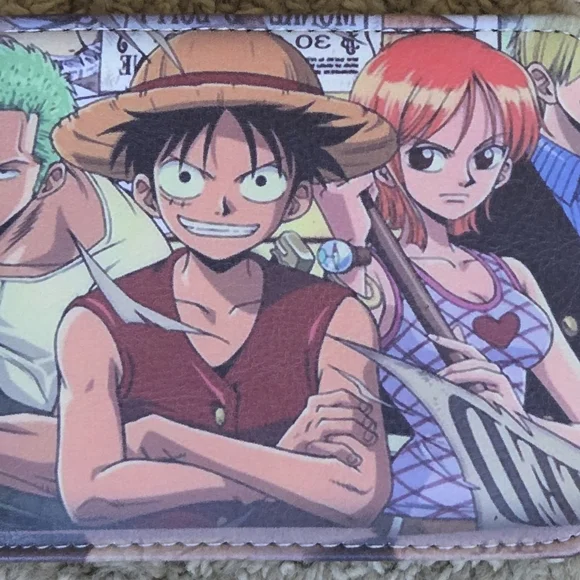 One Piece Anime-Themed PU Two Fold Wallet Three Inner Slots & Zippered Pouch