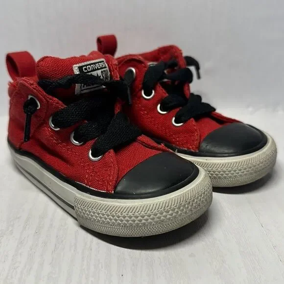 Converse Baby High Tops In Red, Black, And White,‎ Infant Size 5