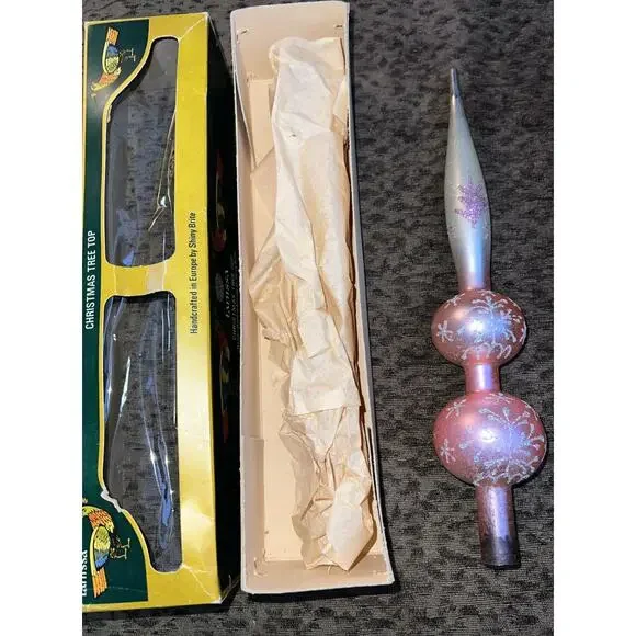 Vintage Shiny Brite Christmas Ornament Tree Topper West Germany Pink Sparkle