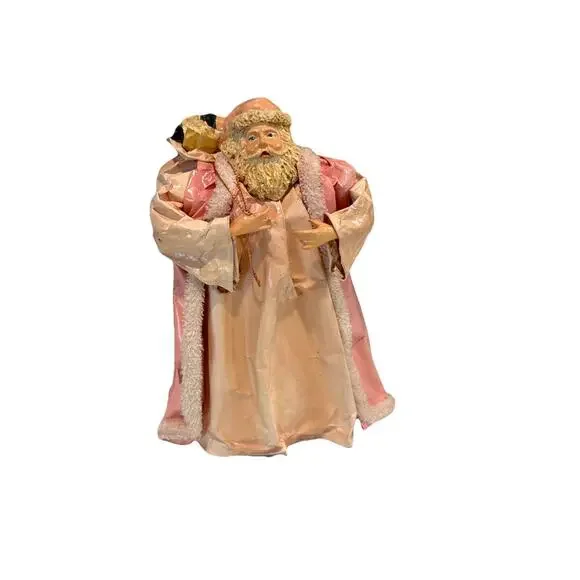 Vintage Silvestri Paper Mache' Santa Claus Pink Tree Topper Table Top 7
