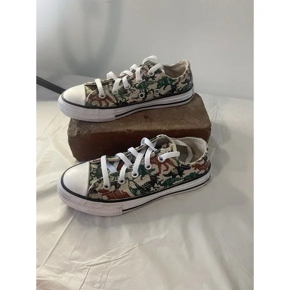 Unisex Converse All*Star Camo Dinosaur Low Top Tennis Shoes-Size‎ Children's 12