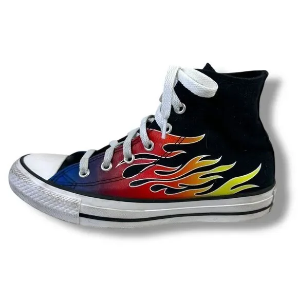 Converse Kids 4.5 Flame Print Chuck Taylor All Star High‎ Tops Black Multicolor