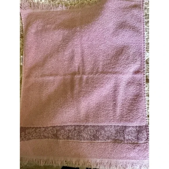 Vintage Cannon Pink Hand Towel Fringe Floral Border Made USA Cotton
