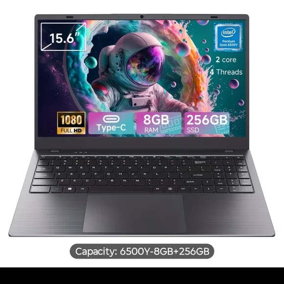 Gray Laptop with 15.6-inch Display and 256GB SSD