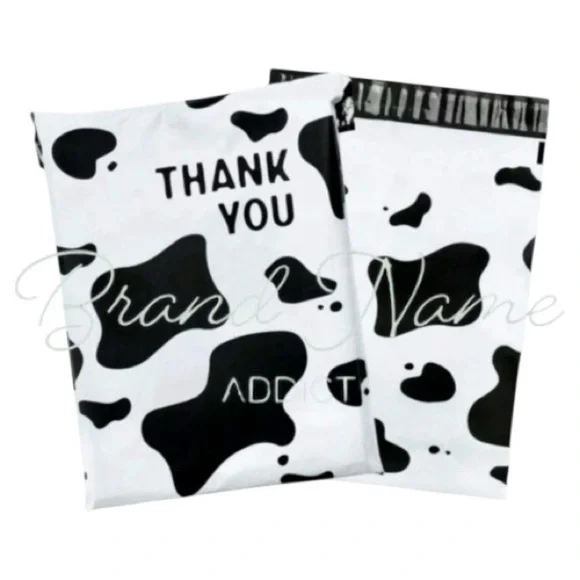 PRICE IS FIRM -Set of 10 Cow Print Black White 10 x 13 ‘Thank you’ Poly Mailers