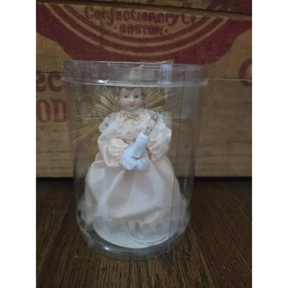 Vtg One Light Angel Ornament/Tree Topper with Pink Dress 5