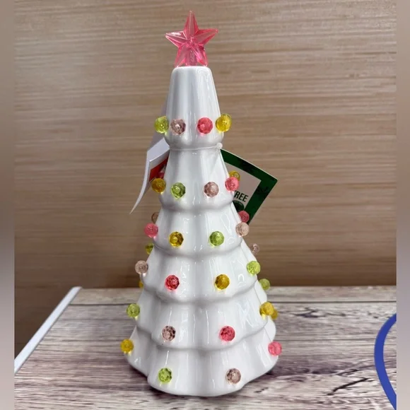 Light Up Ceramic White Christmas Tree with Pastel Ornaments