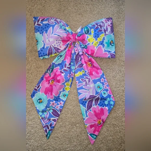 Floral Bow with Pink and Blue Accents