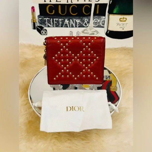 🔥 CHRISTIAN DIOR STUD BIFOLDD COMPACT WALLET w/Dust Bag