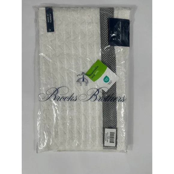 Brooks Brothers Turkish Cotton Herringbone Hand Towel White 16x28 NWT $30