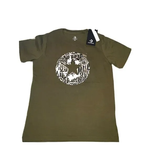 New Converse Girls Graphic Olive Green T-Shirts Size XS