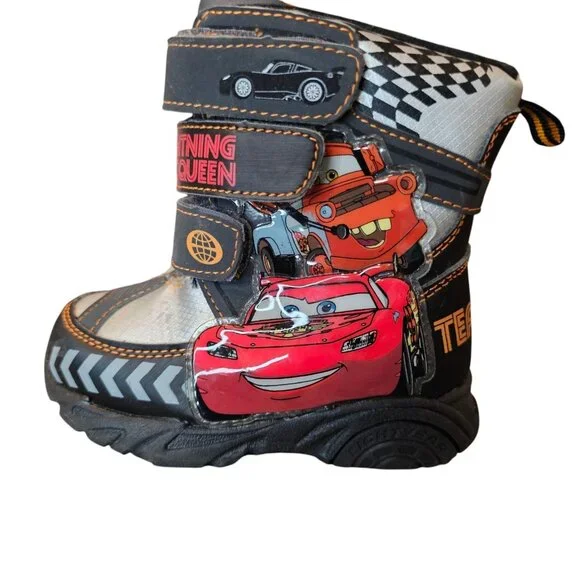 Disney Cars Lightning‎ Mcqueen Mater Winter Snow Boots Boys Toddler Size 6 Black