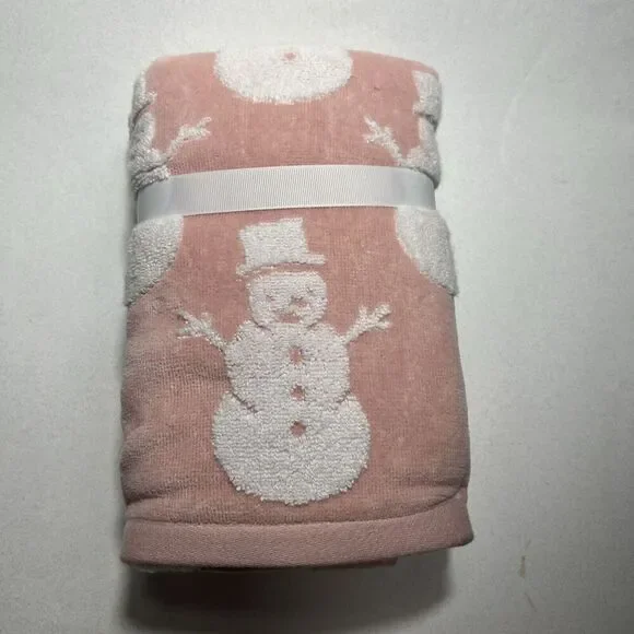 Snowman Pink White Winter Plush Bathroom Hand‎ Towels 2 Pack Caro Home Frosty