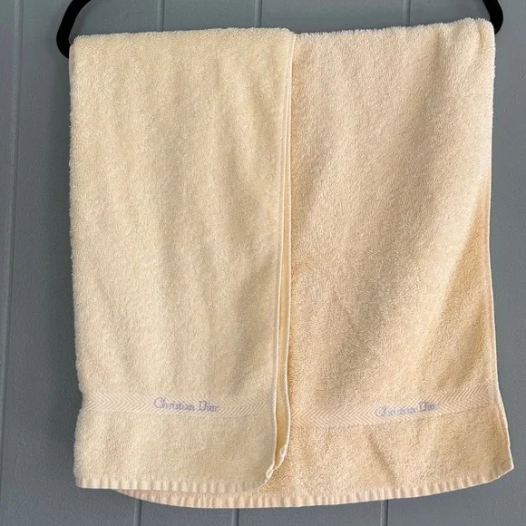 Vtg Christian Dior Linge‎ de Maison Guest Towel Set 2 Buttercream Yellow Cotton