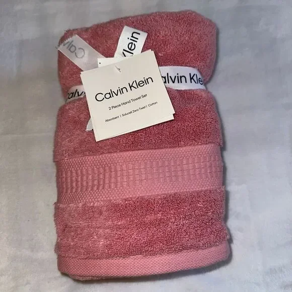 Calvin Klein Hand Towels Set of 2 Dusty Rose Pink 16x30” NWT