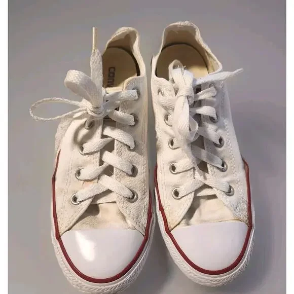 CONVERSE All Star Chuck Taylor Low Top‎ WHITE YOUTH Kids Canvas Shoes Size 1Y