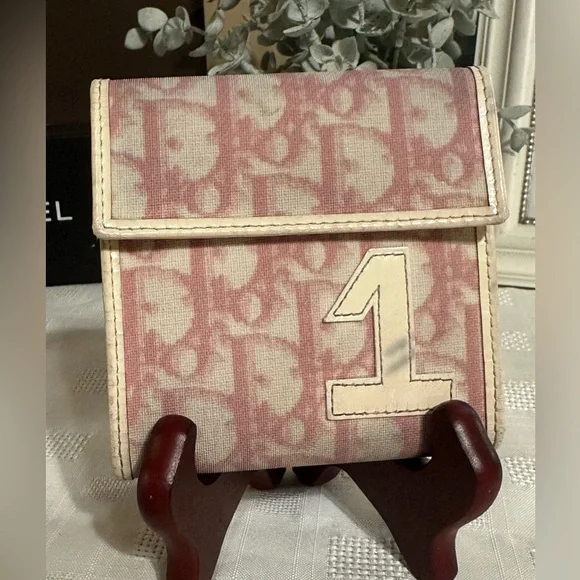 Christian Dior Pink and Cream trotter Logo tri fold Wallet number 1 vintage