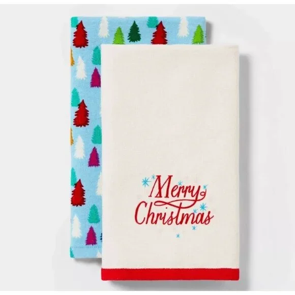 Target 2 Pack 'Merry Christmas' Hand Towels Cream Blue Wondershop™. B31