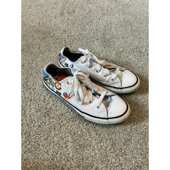 Converse Chuck Taylor Kids Boy All Star Logo White Canvas‎ Low Top Sneakers Sz 3
