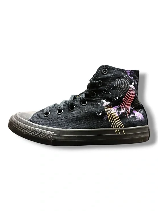 🛸 Converse All Star Alien UFO High Top Sneakers Youth Size 2 Black Halloween