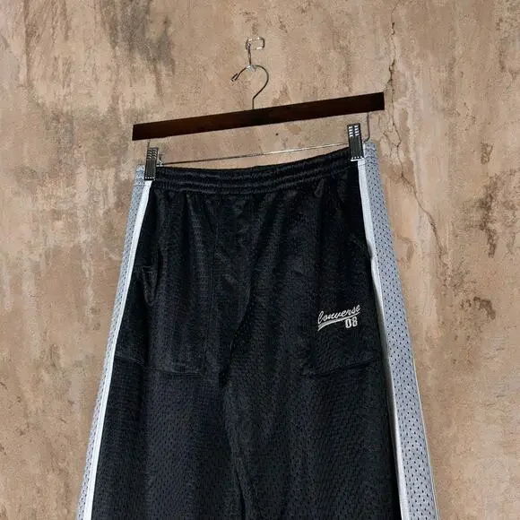 Vintage 90s Converse Sweatpants 28x28 Relaxed Fit Jet Black Polyester Mesh Grey
