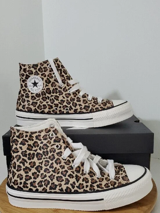 Converse CTAS Eva Big Kids' Platform Sneakers Leopard Print Size 7 NIB