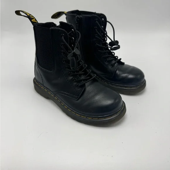 Dr. Martens Junior 1460 Harper Girls Size 11 Black Lace Up Boots Side Zip Combat