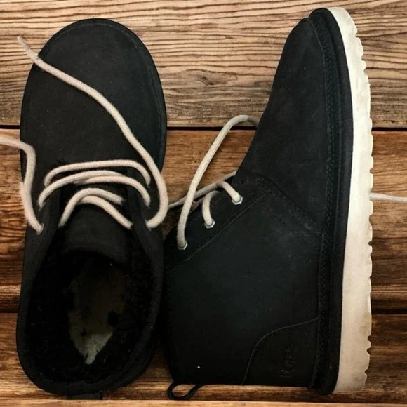 UGG Neumel II Black Wool Lined Boots White Sole Kids SZ 6 EU 36 Women's SZ‎ 7.5