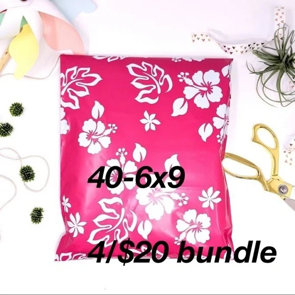 4/$20 Polymailers 40-6x9 Self Sealing‎ Pink Aloha