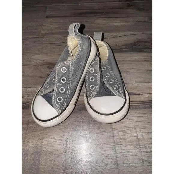 Toddler Converse Size 6 Slip On Sneakers Gray Denim Casual Summer‎ Beach Preppy