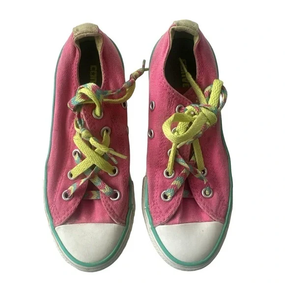 Converse Chuck Taylor All Star Pink Teal Lime Green Low‎ Top Sneakers Kids 13