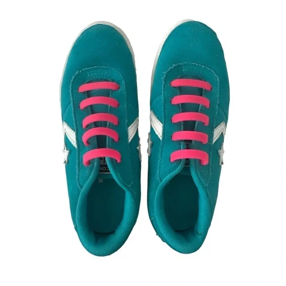 Converse Star Player Youth Teal Suede Pink Elastic Lace Sneakers 362537C Size 13