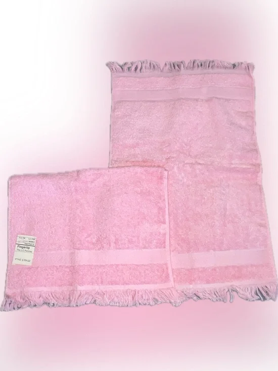 🔴New jcpenney Pink Decorative Fringe Finger Tea Towel Kitchen Bathroom 2 PCS