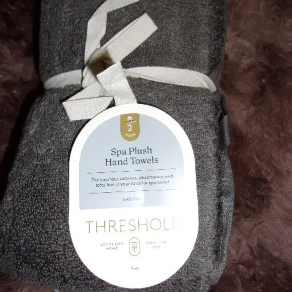Threshold Spa Plush 2pk Hand Towels Dark Gray New