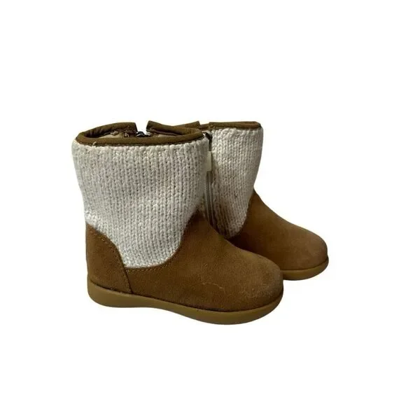 UGG Toddler Chestnut White Classic Short Knit Zip Ankle Winter Boots Size 6