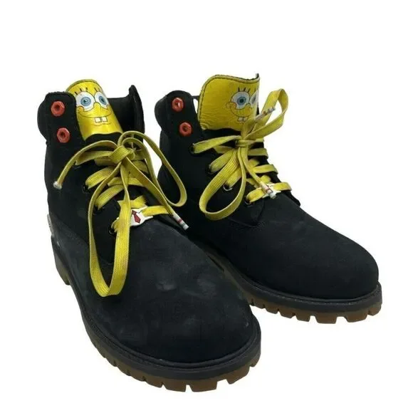 Timberland SpongeBob Boots Boys Size 5 Black Yellow Good‎ Waterproof Limited