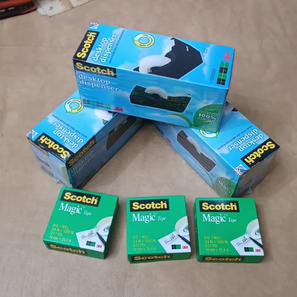 NEW 3 Scotch Tape Desk Dispensers with 3 refill rolls of Magic Tape