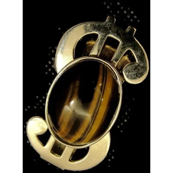 Dollar Sign Money Clip Imitation Tiger Eye Stainless Steel Cash ID Holder