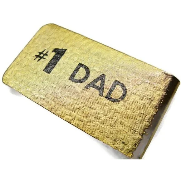 #1 Dad Gold Tone Money Clip Stainless Steel Wallet Credit Card Cash ID Holder