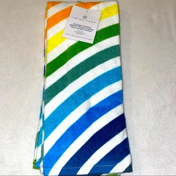 🎉HP🎉New! Trina Turk 2Pc Rainbow Striped Hand Towel Set🌈