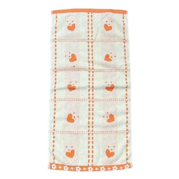 Vintage Jinlan Orange Teddy Bear Cotton Hand Towel 27 x 13 Hearts Flowers Kawaii