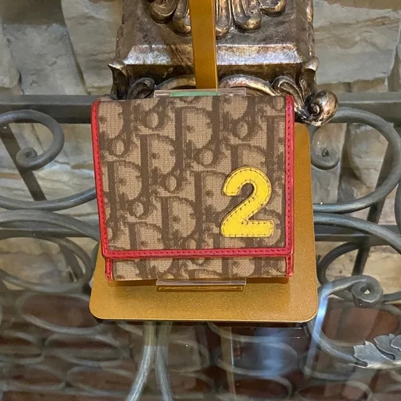 Dior Brown and Red Wallet with Yellow Accent #2