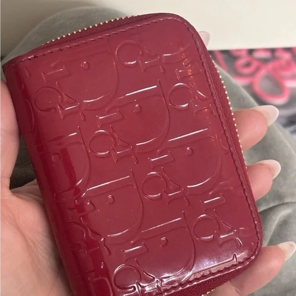 Dior Glossy Red Card Holder with Leopard Inside