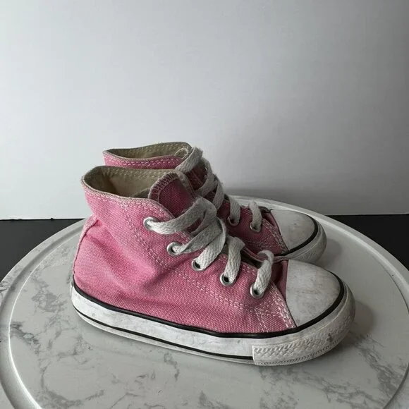 Converse All Star Kids Pink Canvas‎ High Top Sneakers Size 8 girls