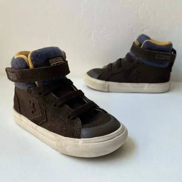 Converse Kids Pro Blaze High Top Leather Sneakers Brown Blue Infant Size 7