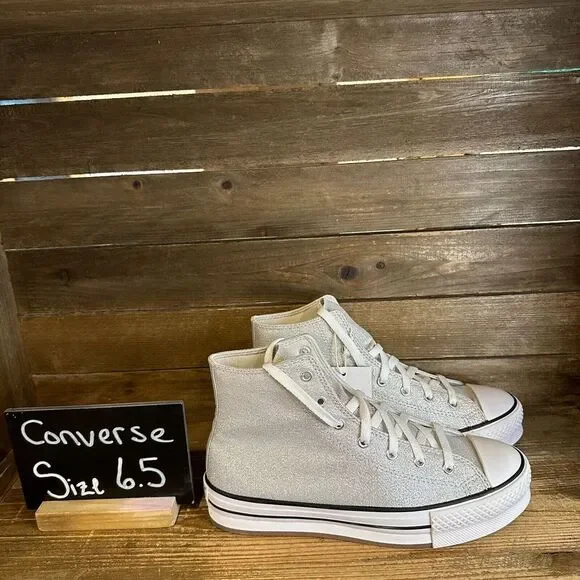 NIB Big Kids Converse CTAS EVA‎ Lift High Silver Glitter Sneakers Shoes Size 6.5